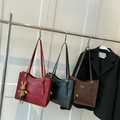 Women's Structured Shoulder Tote Bag - Buckle Strap Detail with Bunny Charm and Gold-Tone Hardware