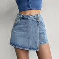 Women's High Waist Denim Skort with Asymmetric Wrap Front