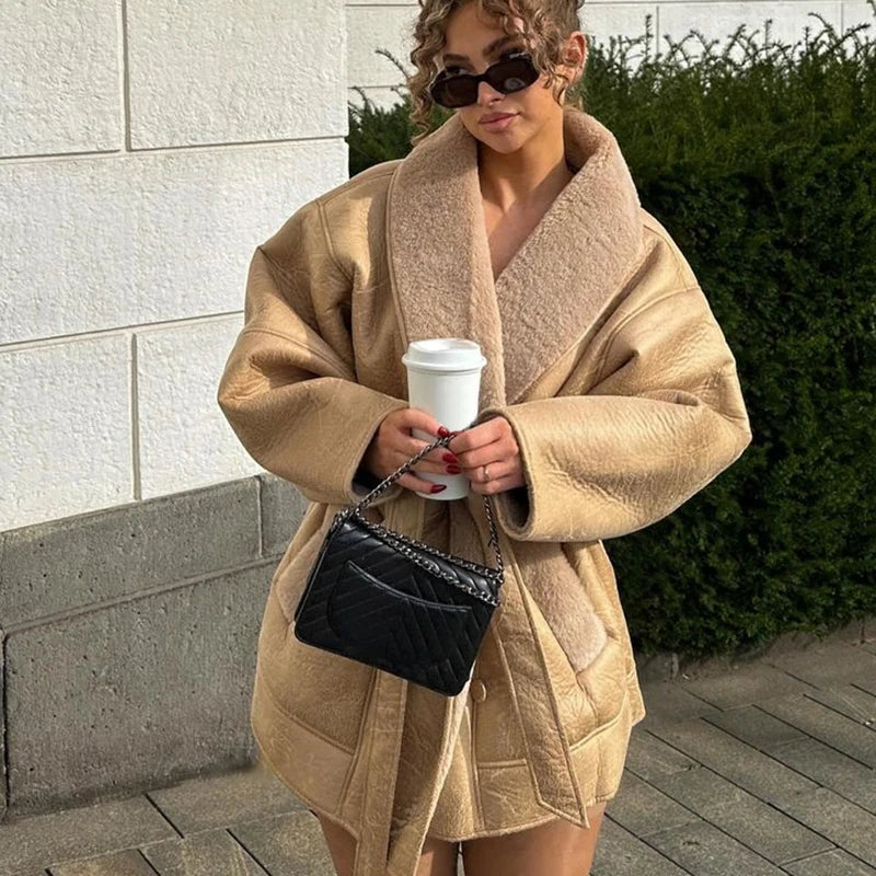 Women’s Belted Winter Jacket - Mid Length - Long Sleeve - Plush Lined - Structured Silhouette