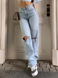 Women's High Waisted Distressed Wide Leg Baggy Jeans - Ripped