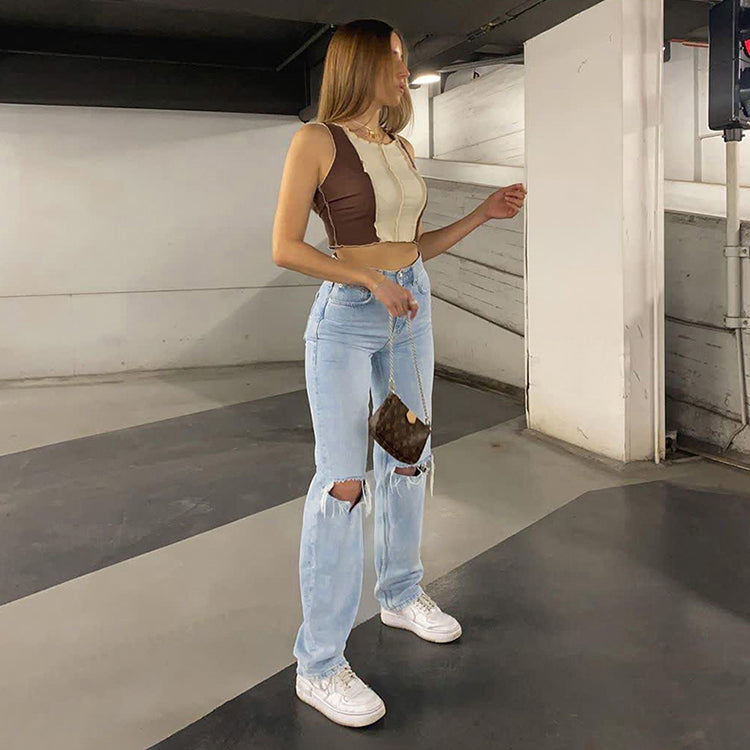 Women's High Waisted Distressed Wide Leg Baggy Jeans - Ripped