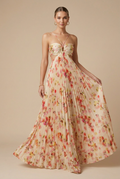 Women's Floral Halter Neck Pleated Open Back Maxi Dress