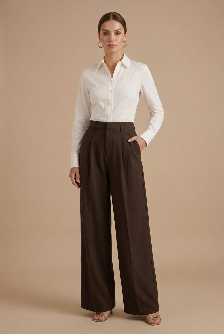 Women's High Waist Pleated Wide Leg Pants with Belt Loops