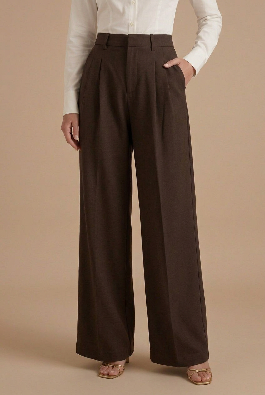 Women's High Waist Pleated Wide Leg Pants with Belt Loops