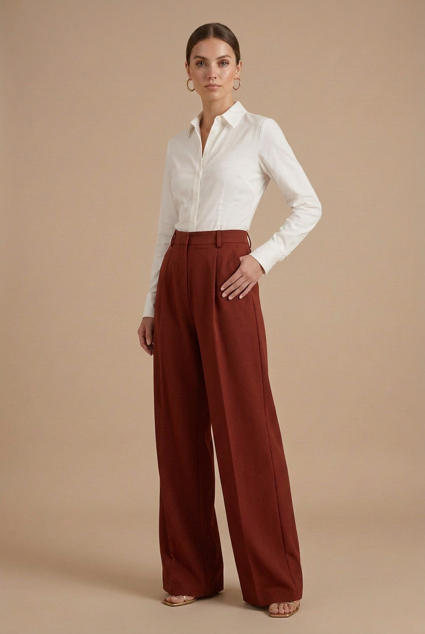 Women's High Waist Pleated Wide Leg Pants with Belt Loops
