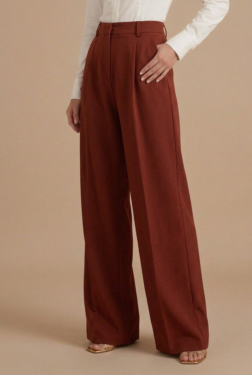 Women's High Waist Pleated Wide Leg Pants with Belt Loops