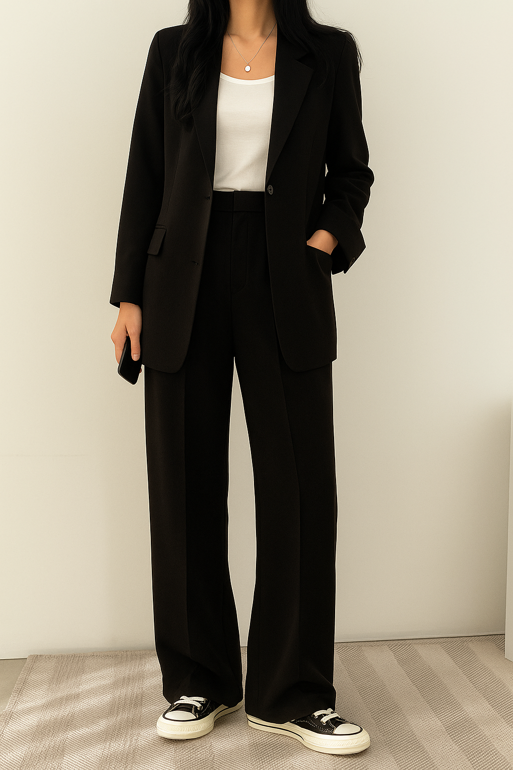 Women's Button Closure Blazer Wide Leg Pant Suits for Women