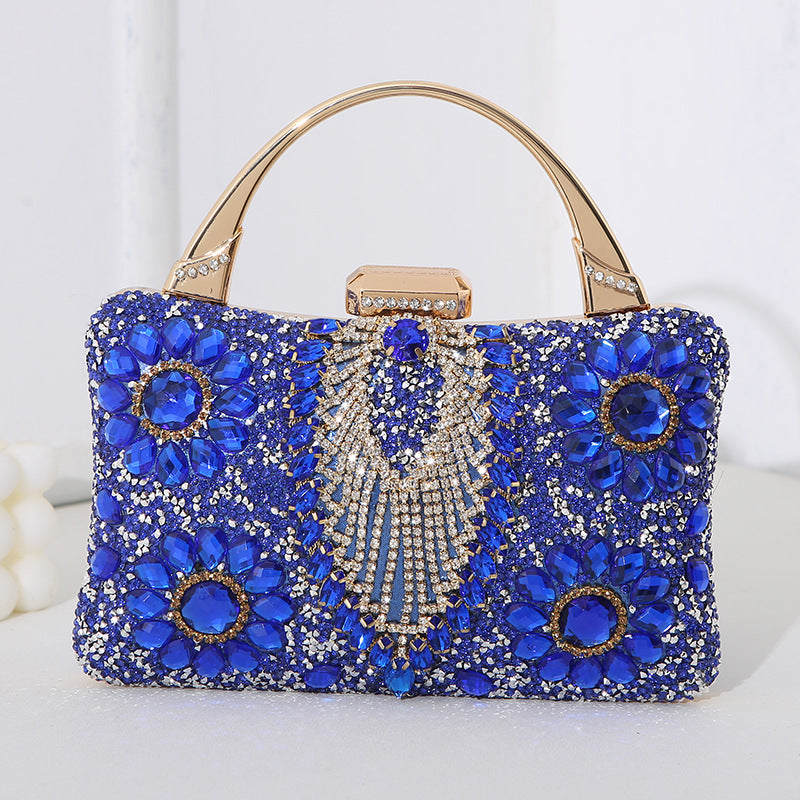 Women's Rhinestone Embellished Clutch Bag with Metal Top Handle