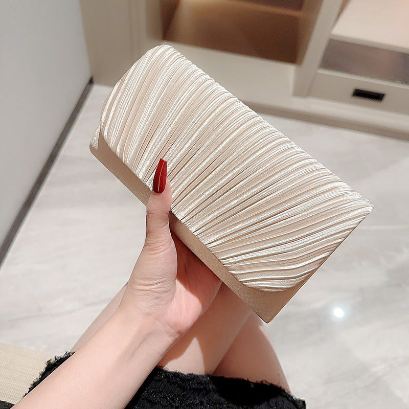 Women's Pleated Satin Clutch Bag Envelope with Flap Closure