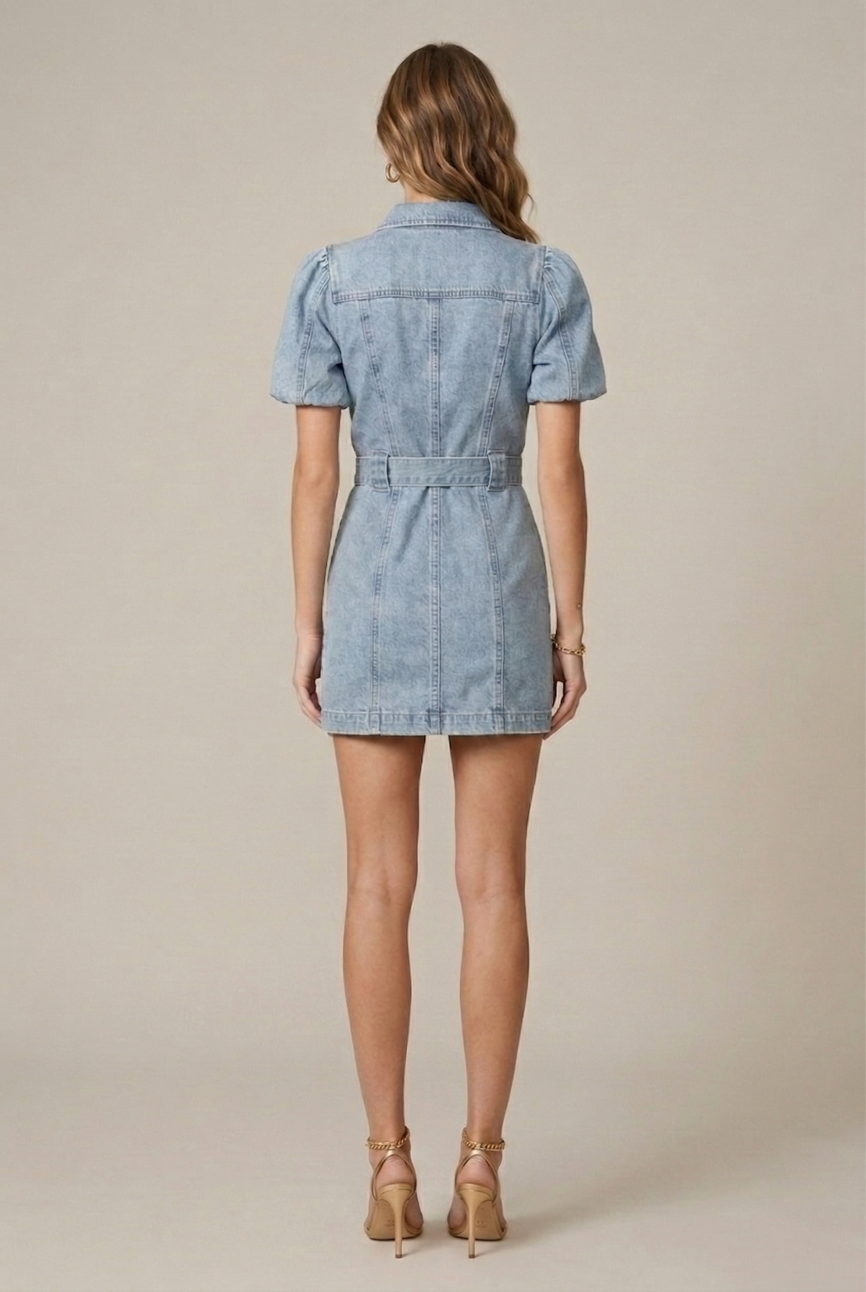Women’s Denim Mini Dress – Short Length Button Front Design with Sleeves