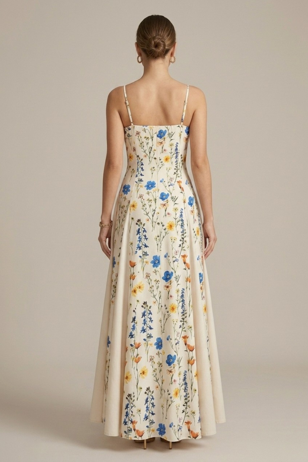 Women's Floral Print Spaghetti Strap Sweetheart A-Line Maxi Dress