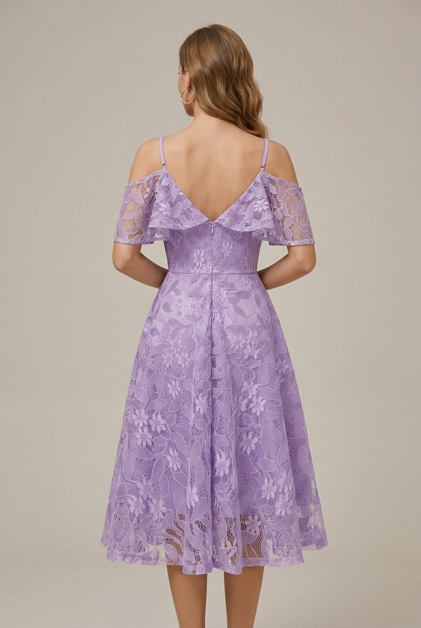 Women's Embroidered Lace Camisole Spaghetti Strap Dress - V - Neck