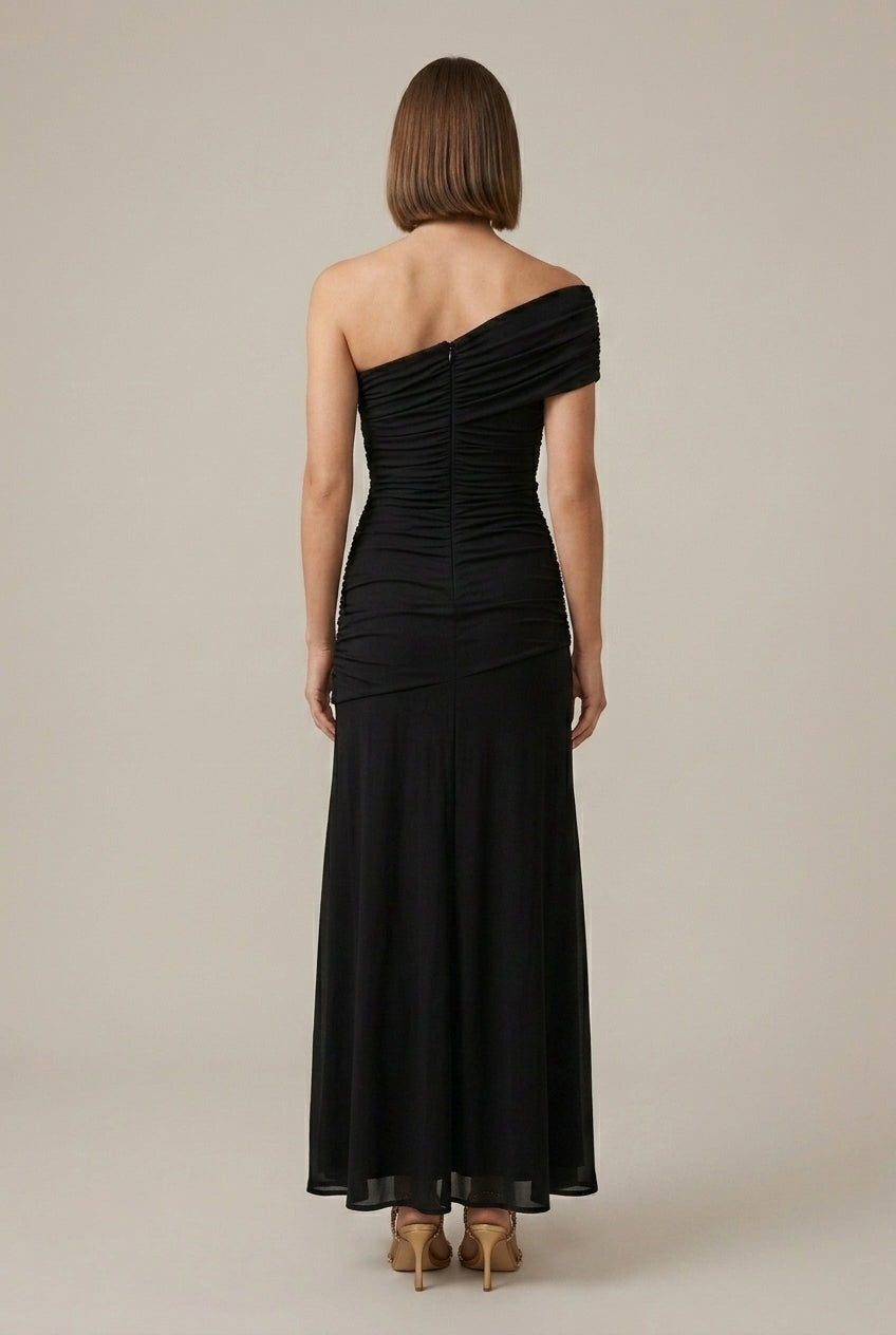 Women's One Shoulder Ruched Maxi Dress - Floor Length Evening