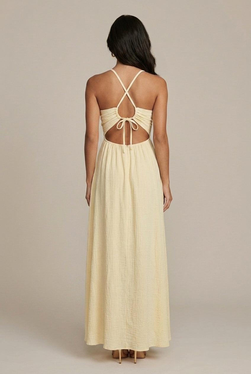 Women's Halter Cutout High Slit Midi Dress - Sleeveless