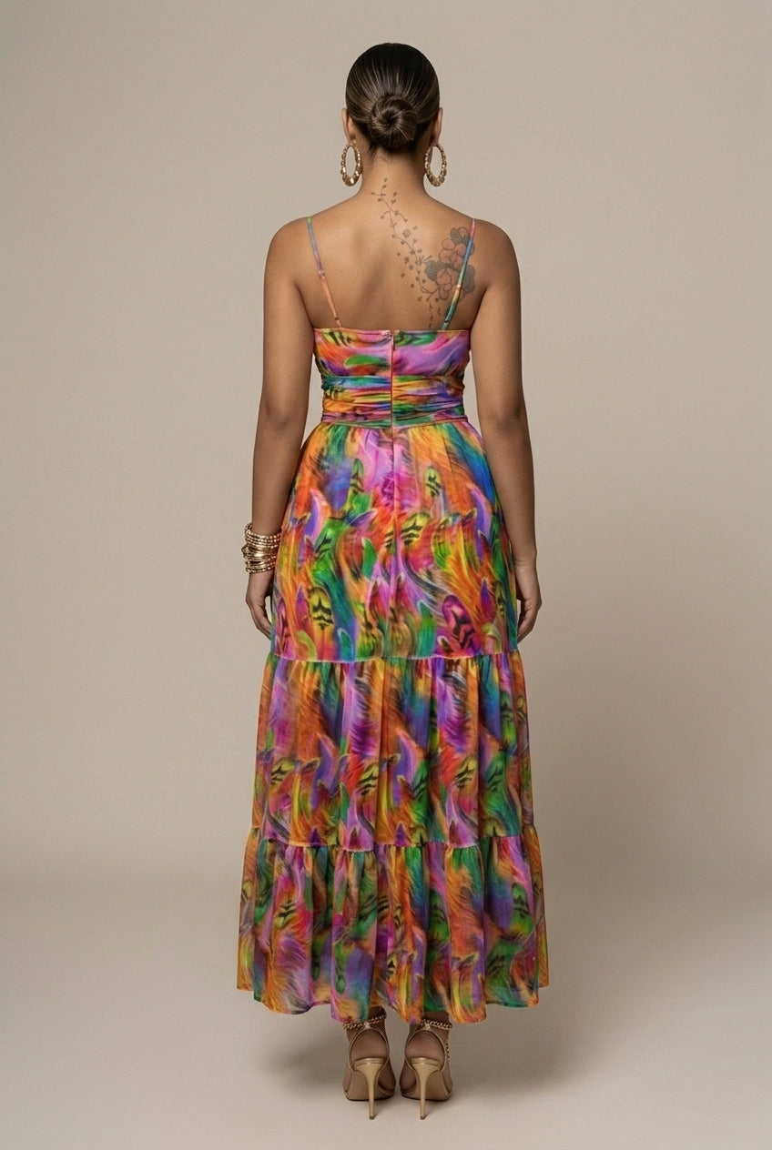 Women's Printed Cut-Out Slip Maxi Dress - Spaghetti Strap
