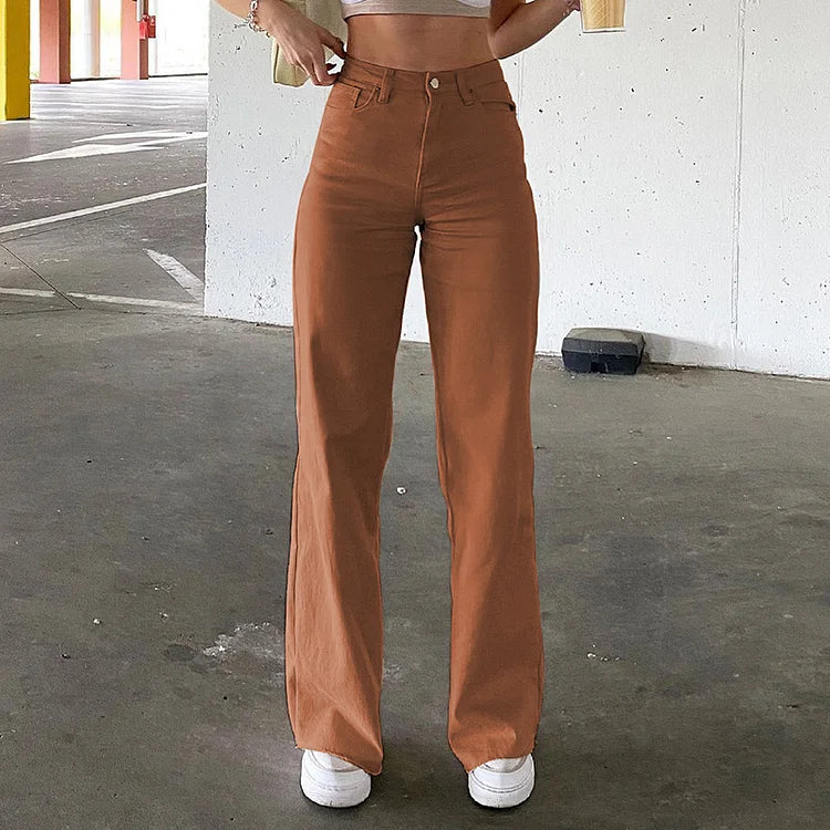 Women's High-Waist Flared Jeans - Button Fly Raw Hem Wide Leg
