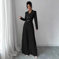 Women's Two Piece Suit Set - Double Breasted Cropped Blazer - Pleated Wide Leg Pants
