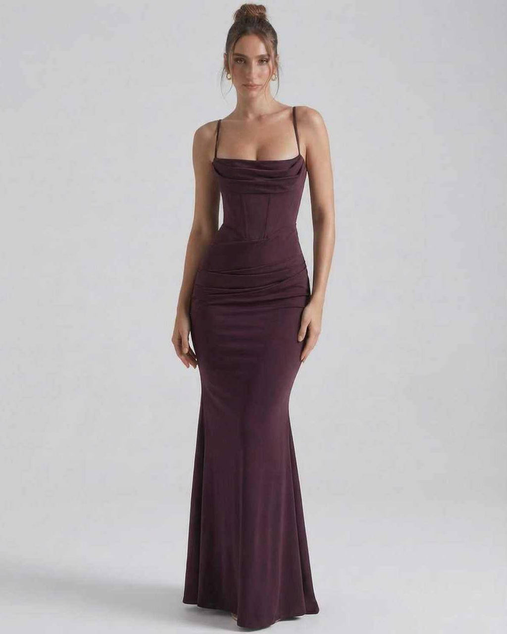 Women's Spaghetti Strap Cowl Neck Bodycon Mermaid Maxi Dress