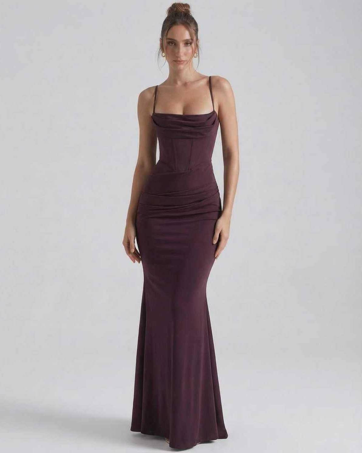 Women's Spaghetti Strap Cowl Neck Bodycon Mermaid Maxi Dress