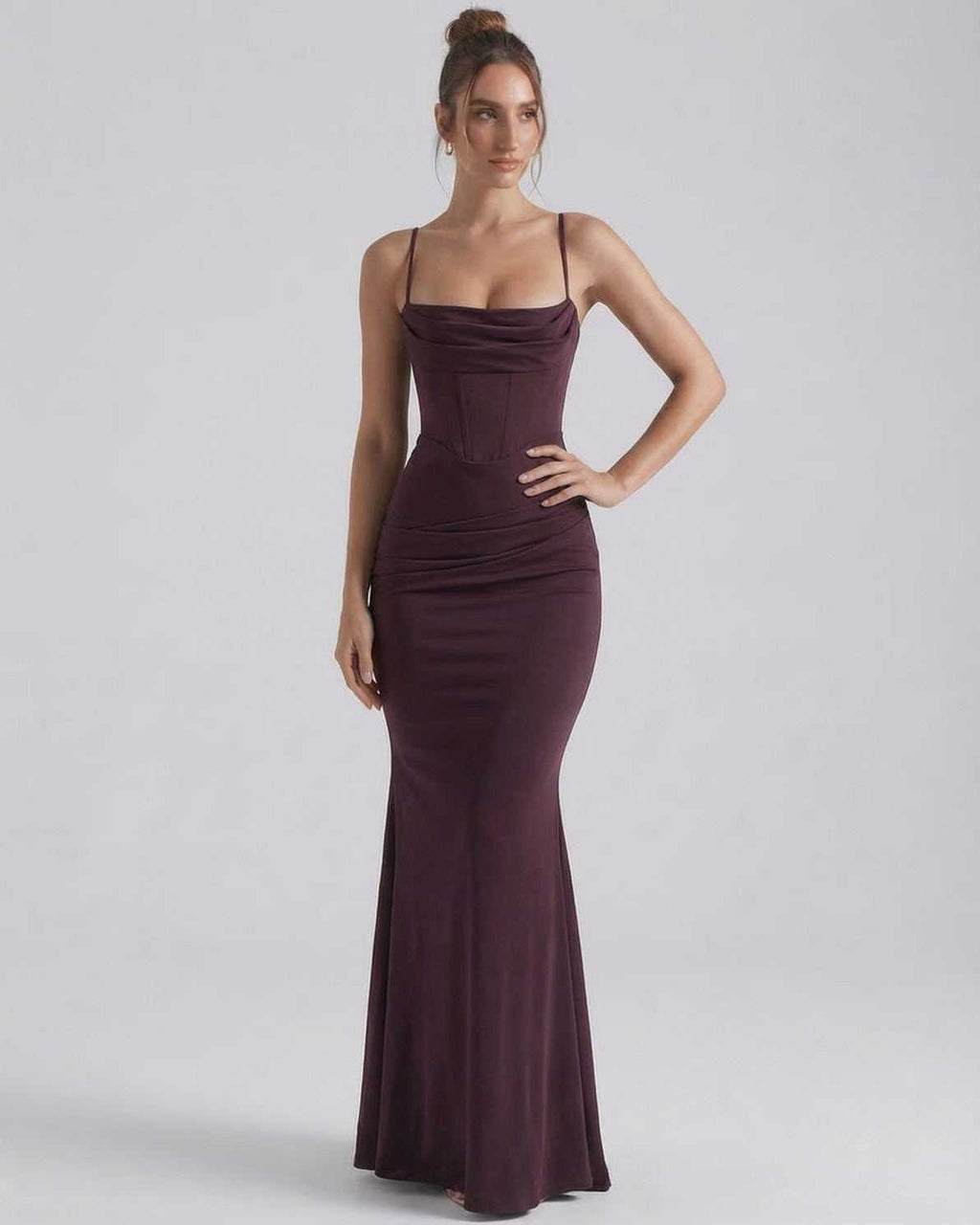Women's Spaghetti Strap Cowl Neck Bodycon Mermaid Maxi Dress