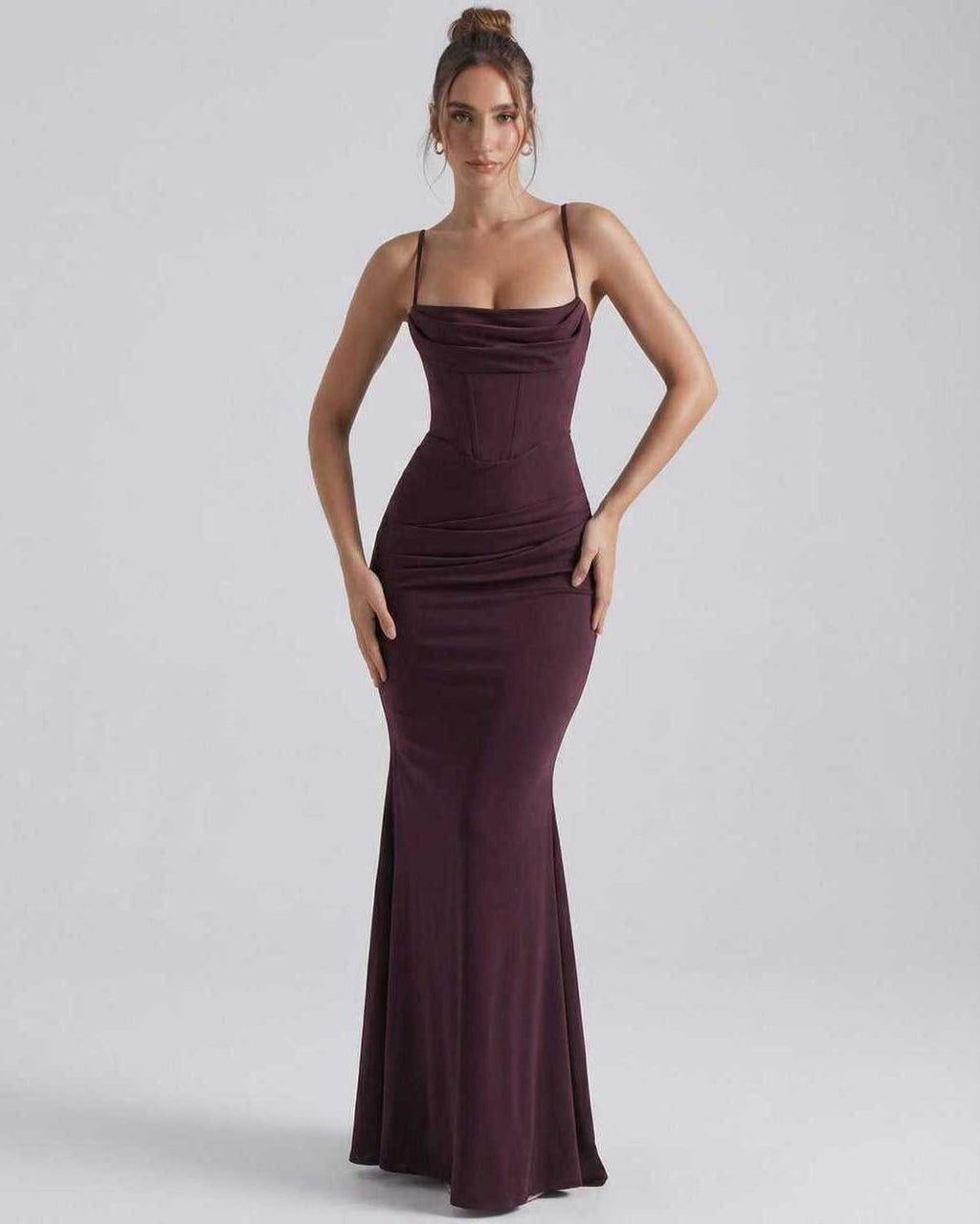 Women's Spaghetti Strap Cowl Neck Bodycon Mermaid Maxi Dress