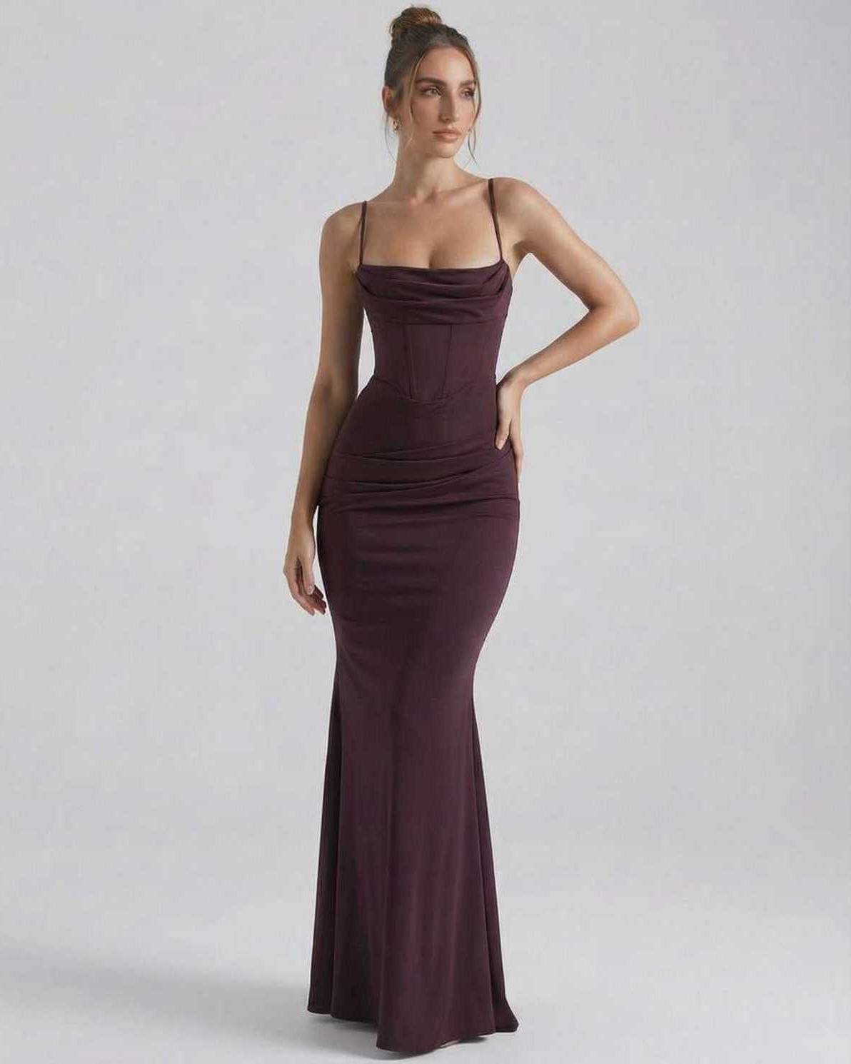 Women's Spaghetti Strap Cowl Neck Bodycon Mermaid Maxi Dress