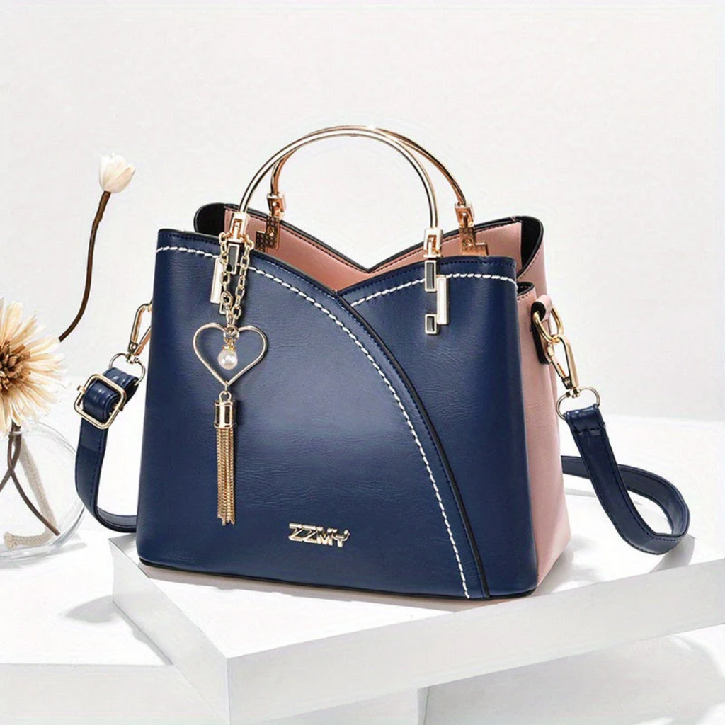 Women’s Structured Handbag with Top Handles and Adjustable Shoulder Strap