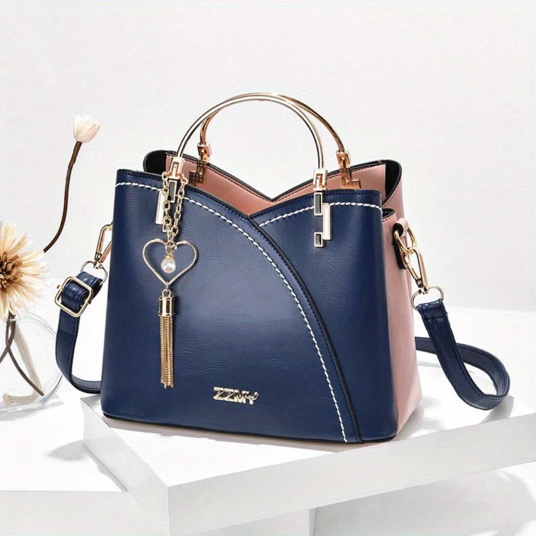 Women’s Structured Handbag with Top Handles and Adjustable Shoulder Strap