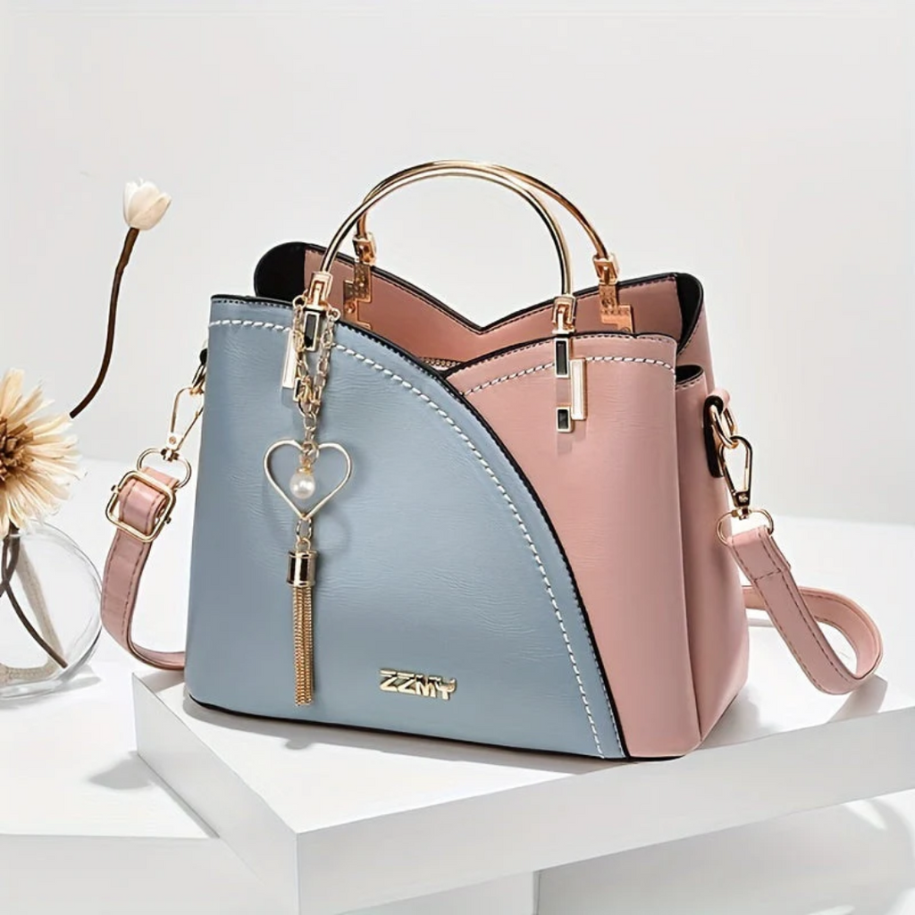 Women’s Structured Handbag with Top Handles and Adjustable Shoulder Strap