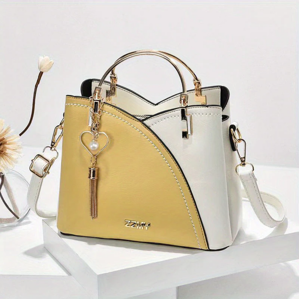Women’s Structured Handbag with Top Handles and Adjustable Shoulder Strap