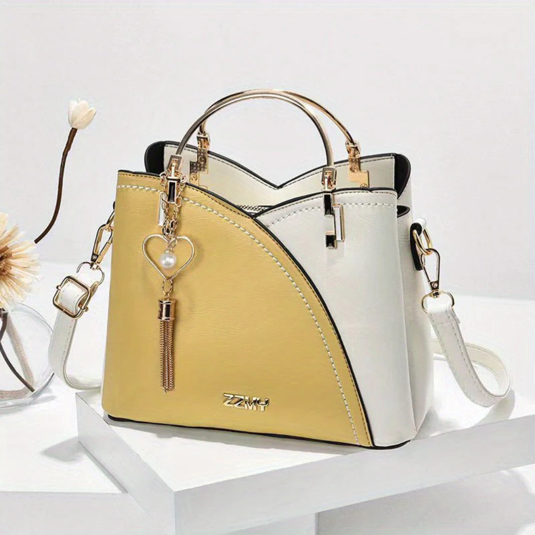 Women’s Structured Handbag with Top Handles and Adjustable Shoulder Strap