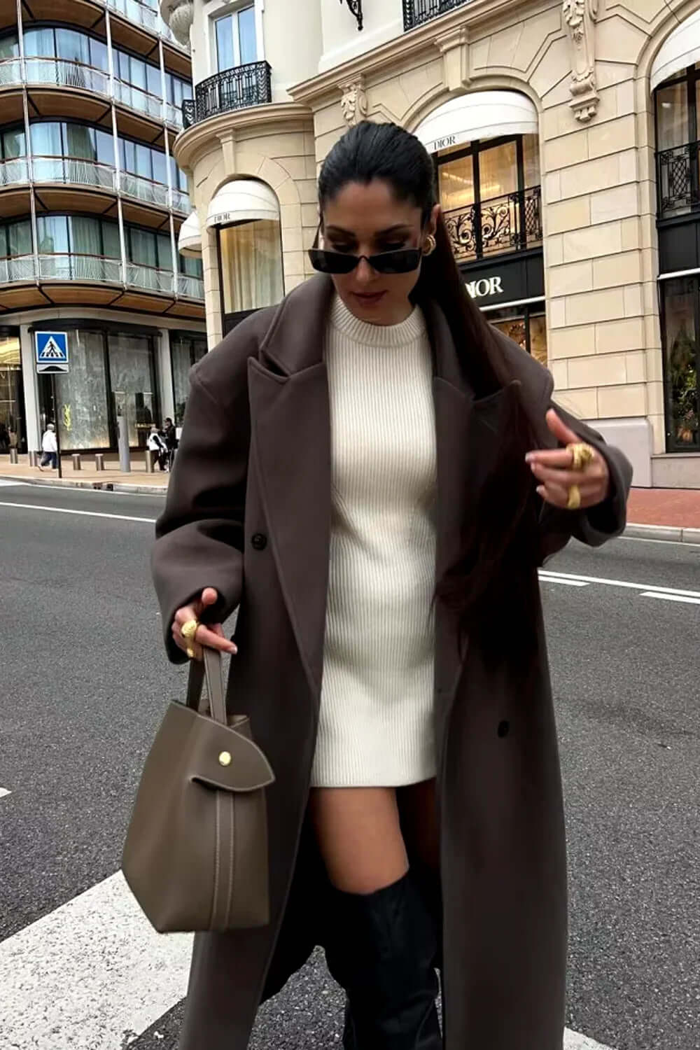 Women’s Oversized Double-Breasted Long Coat with Notched Lapel