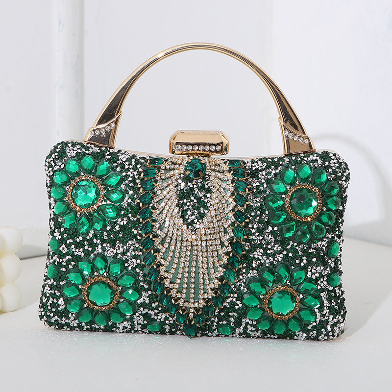 Women's Rhinestone Embellished Clutch Bag with Metal Top Handle