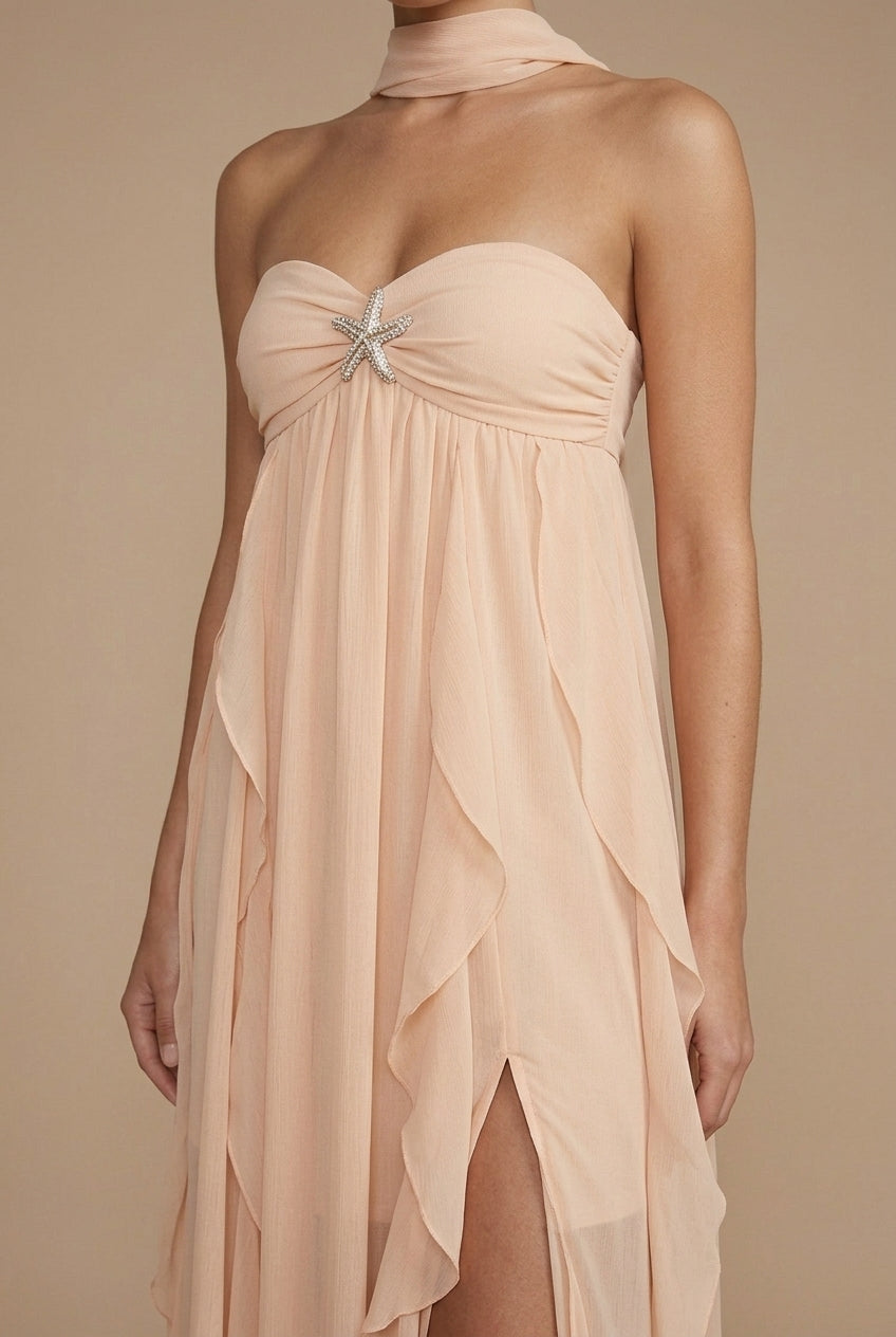 Women's Halter Neck Maxi Dress with Ruffle Skirt - Wedding Guest