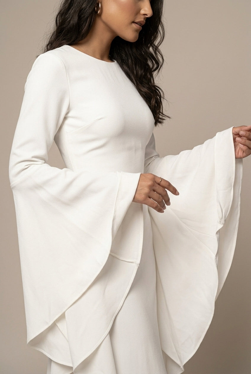 Maxi Dress Women - Round Neck Dramatic Flared Sleeves - Elegant