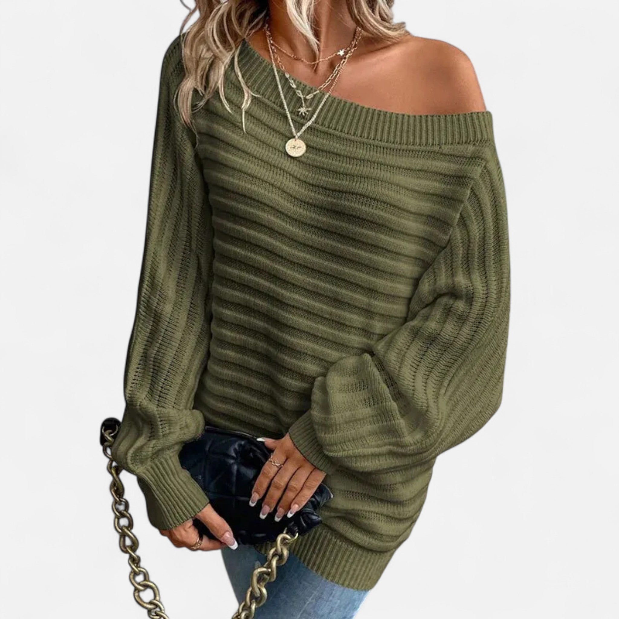 Women’s Elegant Off Shoulder Sweater with Relaxed Silhouette