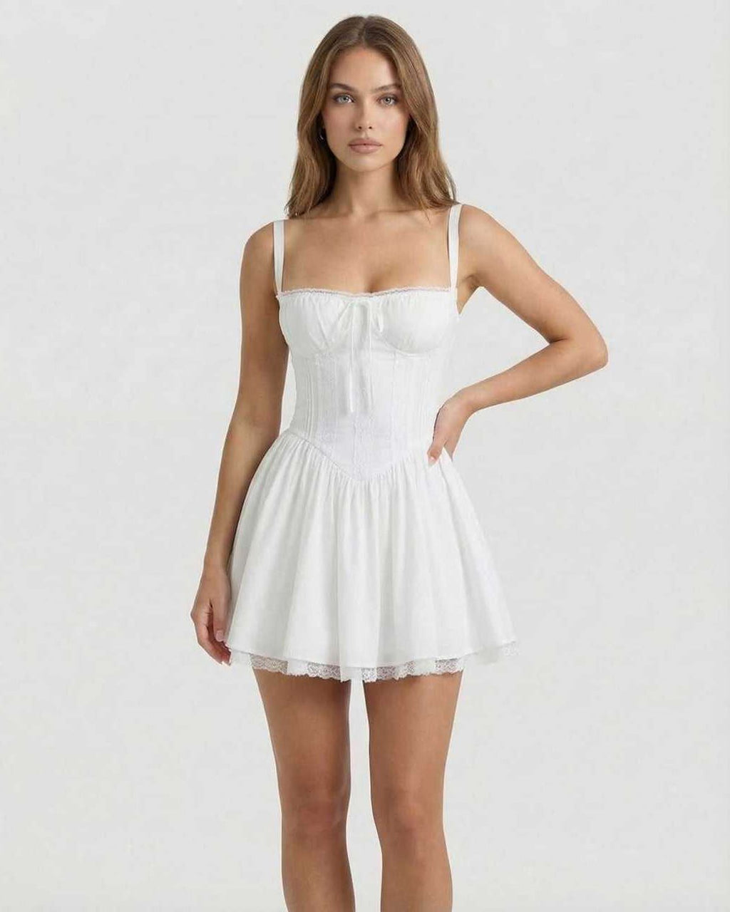 Women's Corset Lace-Up Mini Dress - Sleeveless Sweetheart Neckline