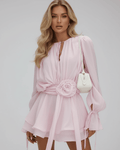 Women's Keyhole Neck Long Sleeve Tiered Ruffle Mini Dress