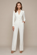 Women's Long Sleeve V-Neck Wide Leg Wrap Jumpsuit with Belt