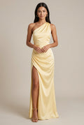 Women's One Shoulder Maxi Dress - Side Slit - Open Back
