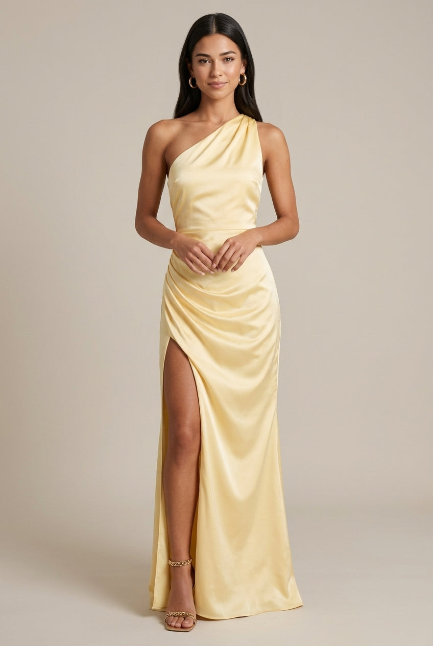 Women's One Shoulder Maxi Dress - Side Slit - Open Back