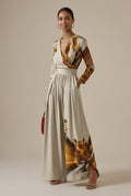 Women's Abstract Print V-Neck Long Sleeve Wide Leg Jumpsuit