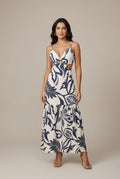 Women's Floral Print Waist Tie Cutout Maxi Dress