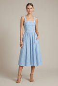 Women's Plaid Gingham Square Neck Button Front Midi Dress