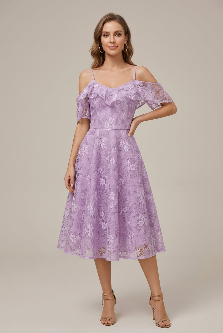 Women's Embroidered Lace Camisole Spaghetti Strap Dress - V - Neck