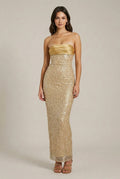 Women's Sequin Strapless Straight Neckline Bodycon Maxi Dress