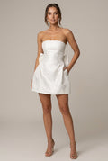 Women's Strapless Jacquard Mini Dress - Lace-Up Back with Bow