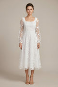 Women's Jacquard Sheer Mesh Square Neck Long Sleeve Maxi Dress