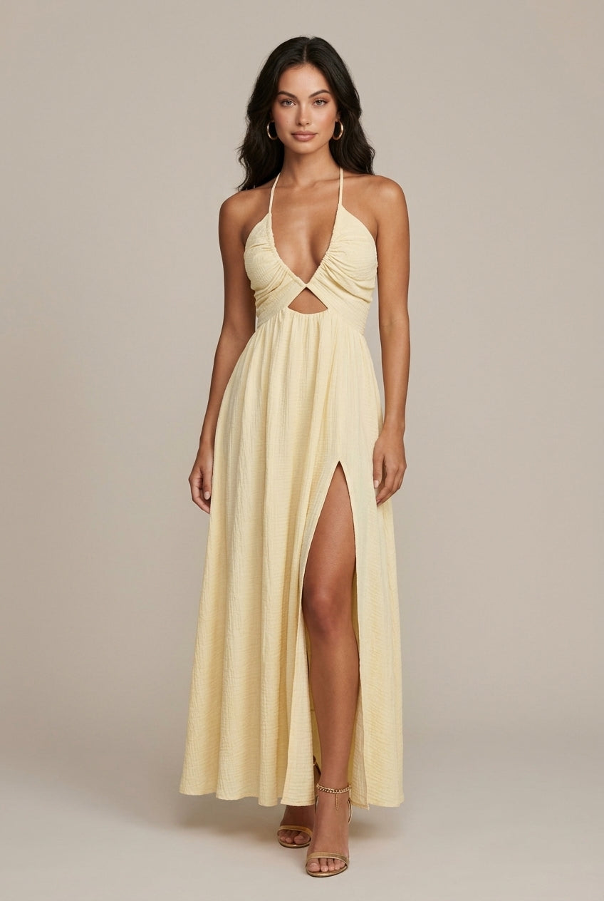 Women's Halter Cutout High Slit Midi Dress - Sleeveless