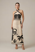 Women's Cross Neck Tropical Print Sleeveless Maxi Dress